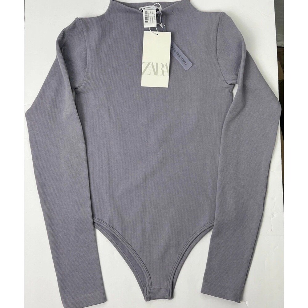 Zara Women's Open Back Bodysuit Purple Heather Long Sleeves Size XS - S NWT